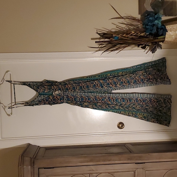 Teal and camel multicolored size medium jumpsuit. - Picture 2 of 2